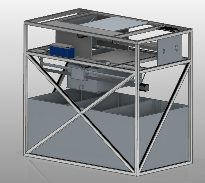 Final CAD assembly showing the frame and internal architecture