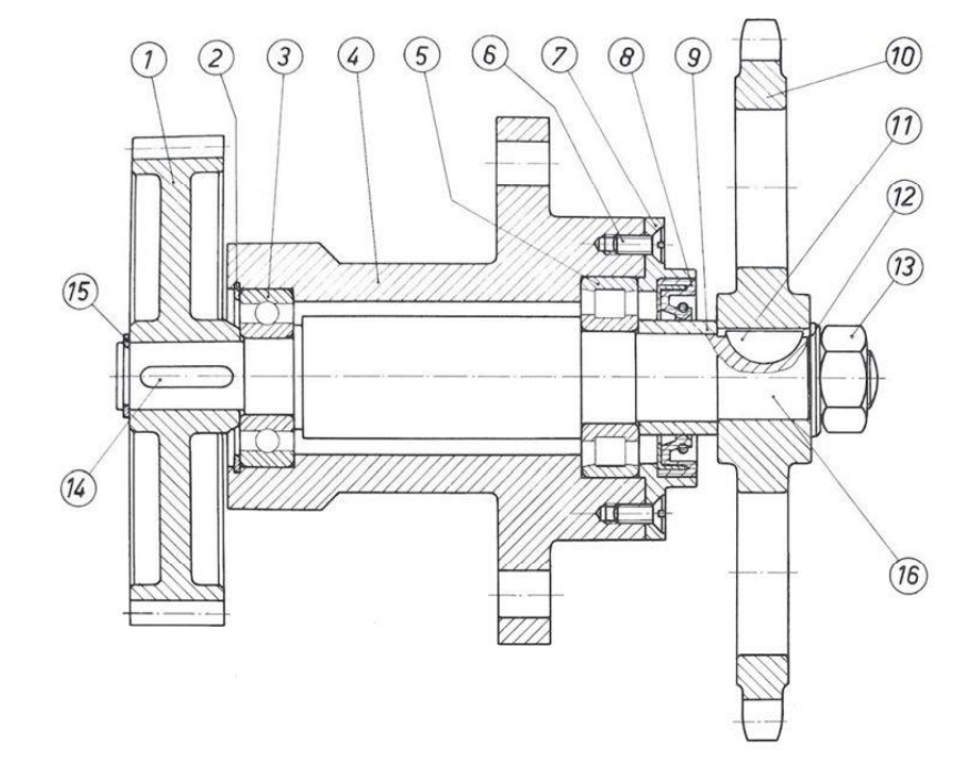 Numbered section drawing of the geared transmission reference assembly
